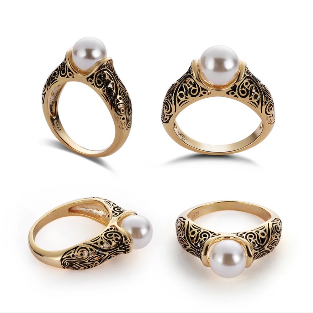 S925 Vintage engraved pearl ring - Picture 3 of 3
